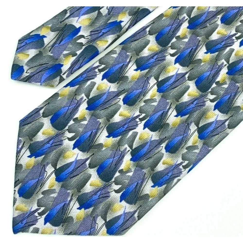 JERRY J GARCIA Artist Tie Blue Purple Gray Yellow Black 100% Silk Mens Necktie